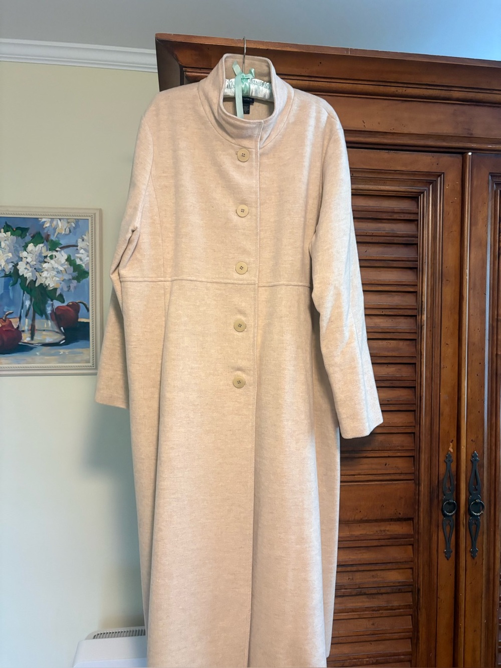 Eileen Fisher Cream Long Button-Front Dress Coat Wool Blend XL